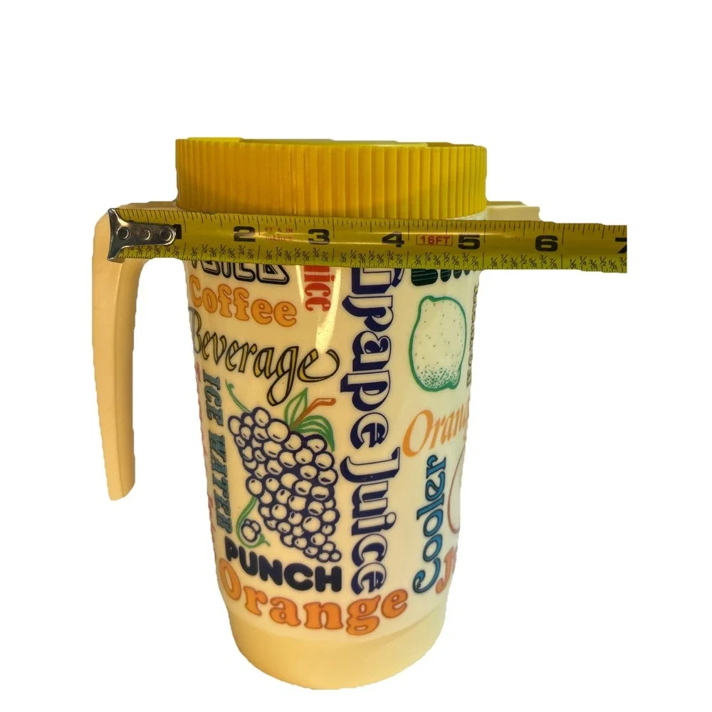 Vintage ALLADINWARE Yellow W/ Drink Choices Retro 2-1/4 Qt  Pitcher Tea Juice